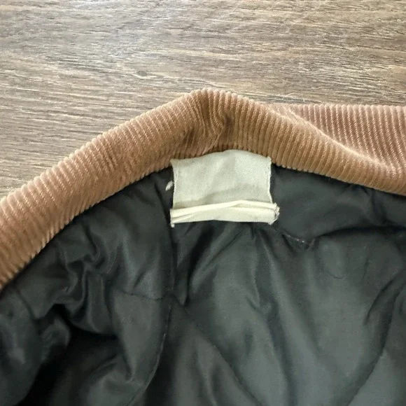VTG‎ Carhartt Quilt Lined Canvas Chore Barn Coat Corduroy Collar Tan Distressed
